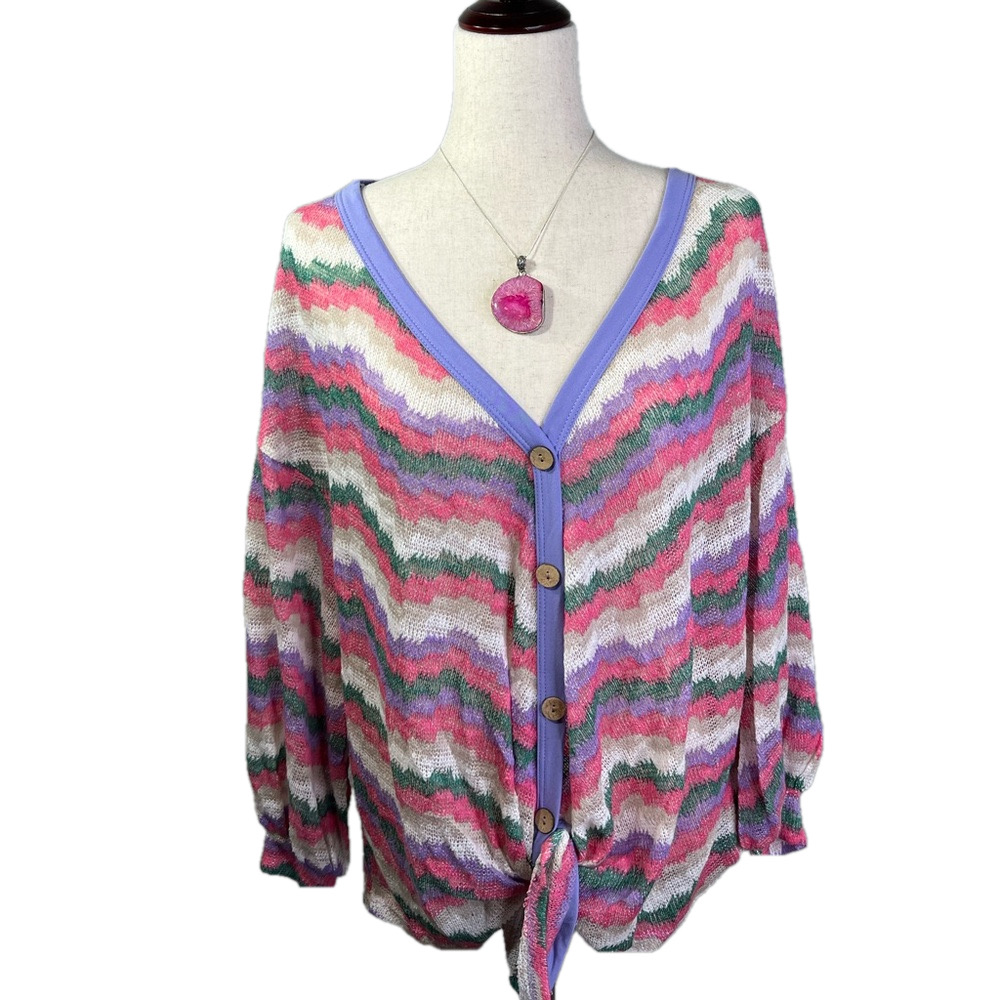 #123 Plus size Zigzag Stripe Button Down Top 1X 2x 3x